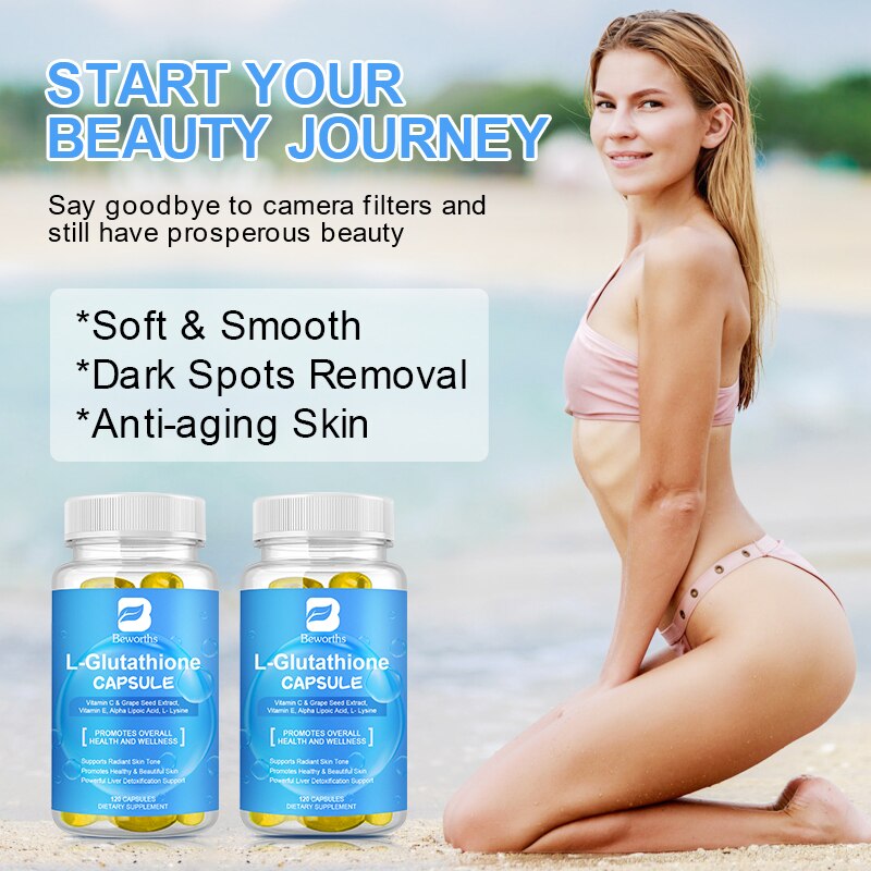 BEWORTHS L-Glutathione Capsules Skin Whitening Supplement Collagen Antioxidant Anti-Aging Boosting Immunity Dull Beauty Health