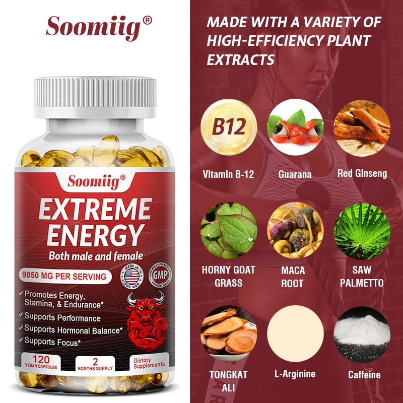 Soomiig Maca Root Extract for Women, Energy Booster Contains Ginseng Supports Focus, Stamina, Performance Supplement