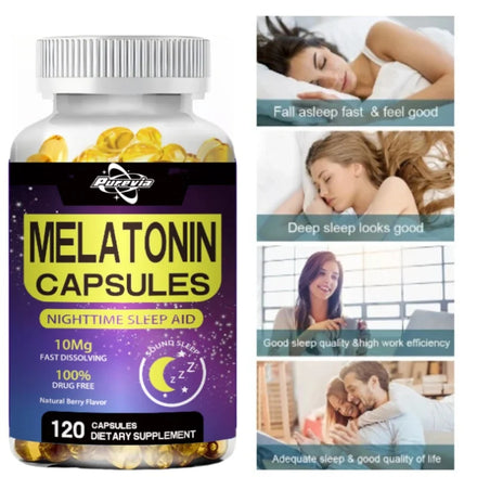 Purevia Melatonin 10mg || 120 Pills| Drug Free Aid For Adults || Vegetarian Capsule, Non-gmo, Gluten Free Supplement