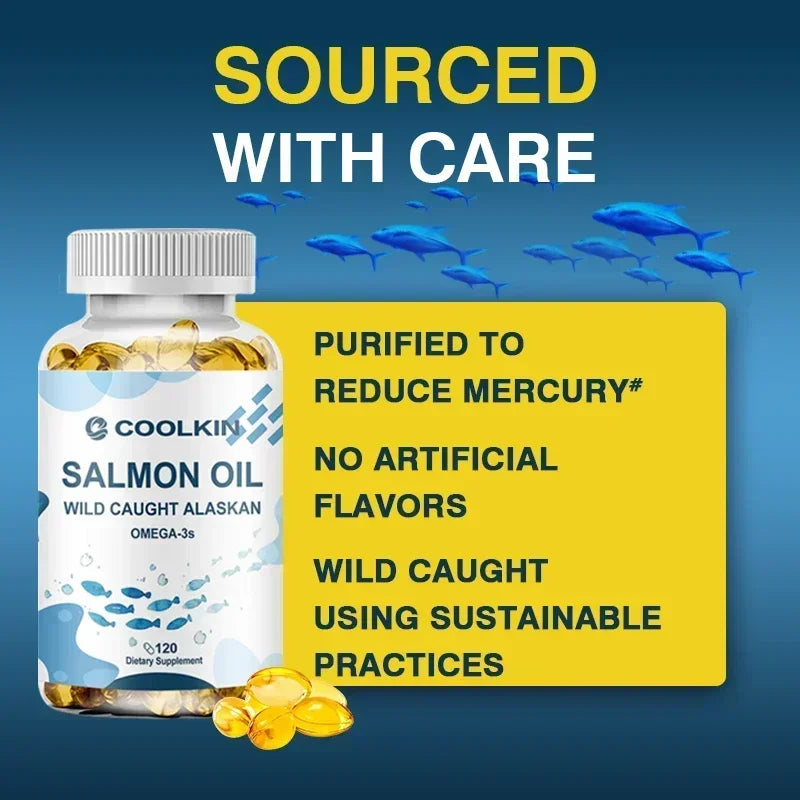 Salmon Oil Supplement - Contains Omega-3, EPA, DHA and Vitamin D for Brain and Heart Health