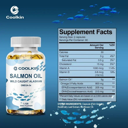 Salmon Oil Supplement - Contains Omega-3, EPA, DHA and Vitamin D for Brain and Heart Health