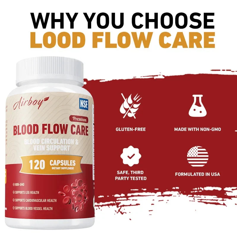 Blood Flow Care Capsules - with Niacin, L-Arginine - Supports Heart, Cardiovascular Health, and Promotes Blood Circulation