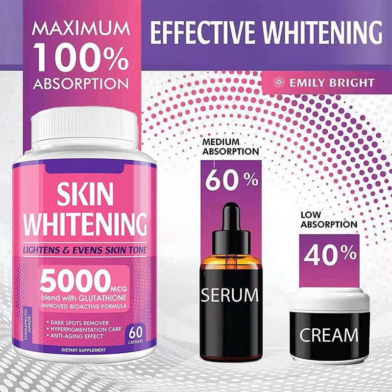Natural Whitening Effect On Skin, Collagen, Glutathion, Vitamin C, Face, Melanin And Anti-continuity.