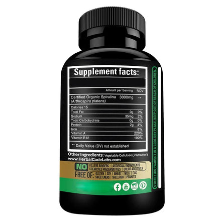 Organic Spirulina Powder 60 Capsules 300mg Best Original Vegetarian Protein - Green Superfood - Natural Multivitamin