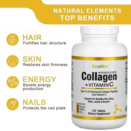 bcuelov Hydrolyzed Collagen Peptides - Nutritional Supplement for Healthy Hair, Skin and Nails