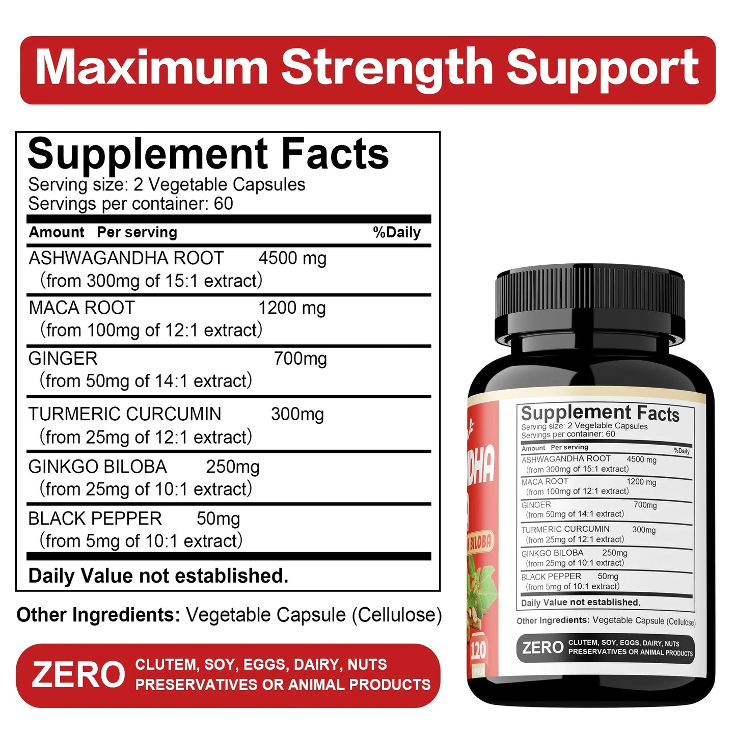 Ashwagandha and Maca Capsules - Improves Muscle, Endurance, Strength and Male Performance, Relieves Stress