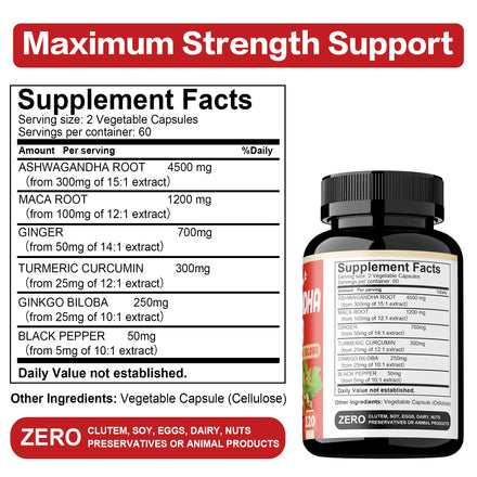 Ashwagandha and Maca Capsules - Improves Muscle, Endurance, Strength and Male Performance, Relieves Stress