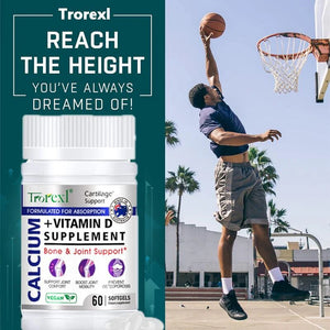 Trorexl Height Growth Pills Calcium Supplement Vitamin D3 Vegetarian Softgels Help Grow Taller,Immune & Bone Health Healing