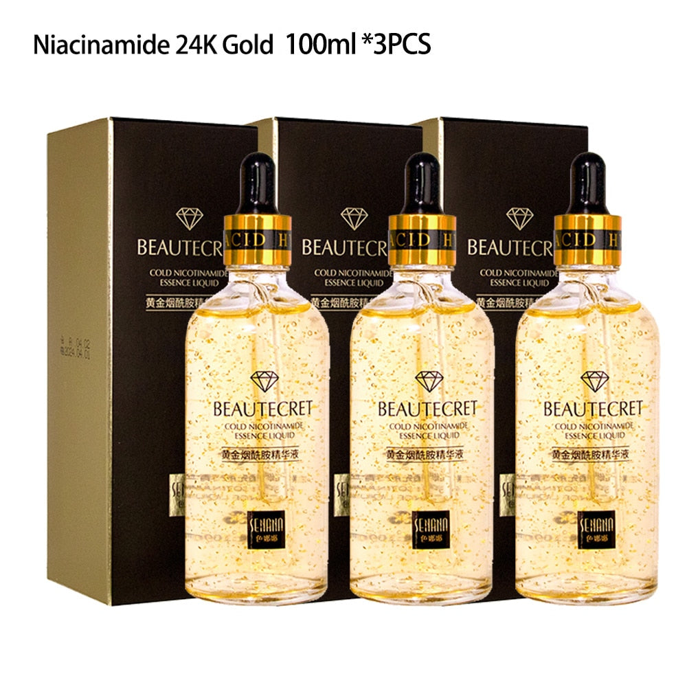 Skincare Product 24K Gold Niacinamide Face Serum Anti Aging Hyaluronic Acid for Face Shrinks Pores Korean Skin Care Products