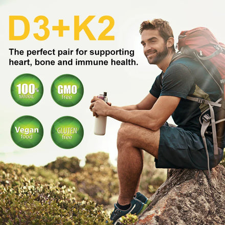 Minch Vitamin D3 with K2 Complex Supplement Health Care Non-GMO Formula 5000mg IU Vita D3 300 mcg Vitamin K2 Body Function Tools