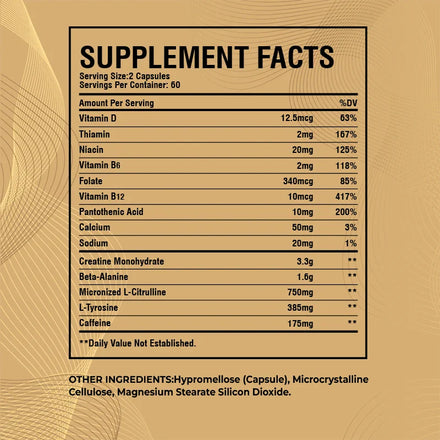 Pre-Workout Supplement - with Creatine Monohydrate, Citrulline - Replenish Energy, Build Muscle, Improve Athletic Performance