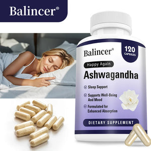 Ashwagandha + Black Pepper Extract Capsules - Helps Mood Reduce Anxiety and Stress,  Improving Sleep, Brain Health Supplement