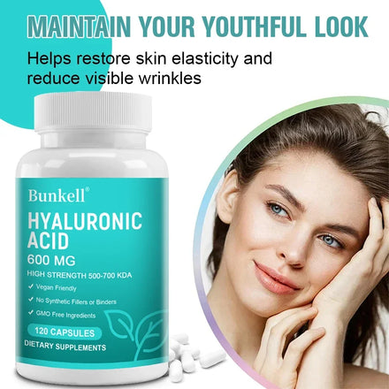 Bunkell Hyaluronic Acid Capsules for Healthy Hair, Skin, Nails and Joints for Men and Women, Vegetarian Friendly