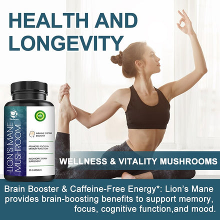 Lukaree Lion Mane Mushroom Capsule Enhancer Memory Enhancers for Brain Amnesia Protect Brain Nerves Memory and Focus Supplement