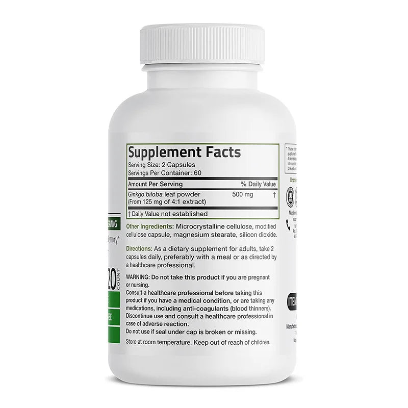 Ginkgo Biloba Extra Capsules Supports Brain Function & Memory Support, Nootropic Brain Supplement Blood Circulation