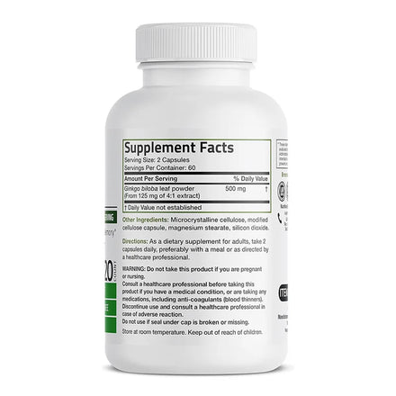 Ginkgo Biloba Extra Capsules Supports Brain Function & Memory Support, Nootropic Brain Supplement Blood Circulation