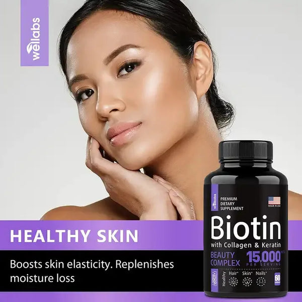 60pill Biotin + Collagen + Keratin Dietary Supplement 15,000 Mcg VB Complex Vitamin Capsules Hair Skin Nail Whitening Support in Pakistan in Pakistan