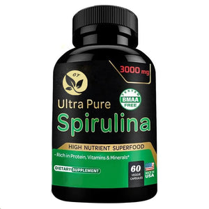 Organic Spirulina Powder 60 Capsules 300mg Best Original Vegetarian Protein - Green Superfood - Natural Multivitamin