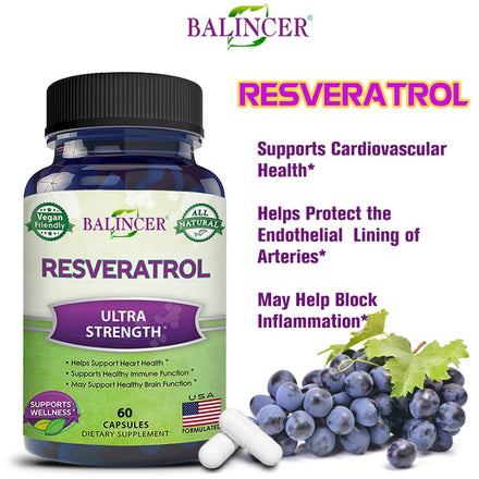 Balincer Resveratrol-Antioxidant Supplement,Trans-Resveratrol for Anti-Aging,Trans-Resveratrol for Heart Health and Fat Burning