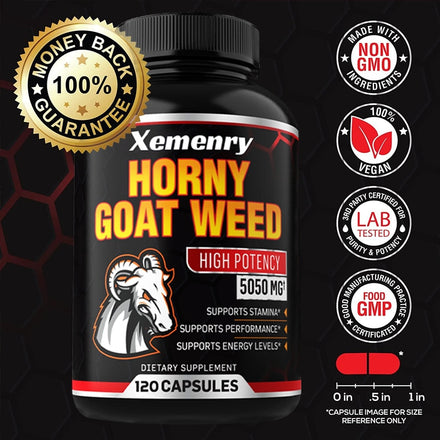 Horny Goat Grass Capsules 5050 Mg, Supports Male Energy and Performance, Supplement with Black Pepper Extract