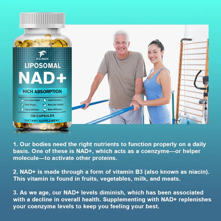 Liposomal Pure NAD + Supplement 1000mg, Highest NAD Pontcy High Absorption Energy & DNA Repair Anti-Aging 120 Capsules