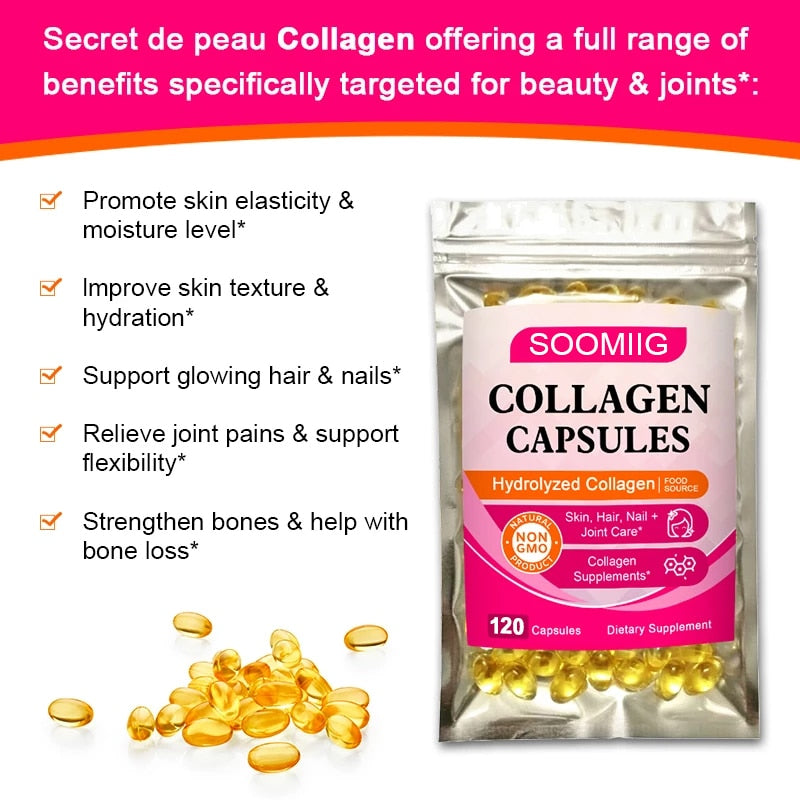 Hydrolyzed Collagen Capsules Support Skin&Joint& Hair & Nails Health Anti-aging Nutritional Supplements For Women