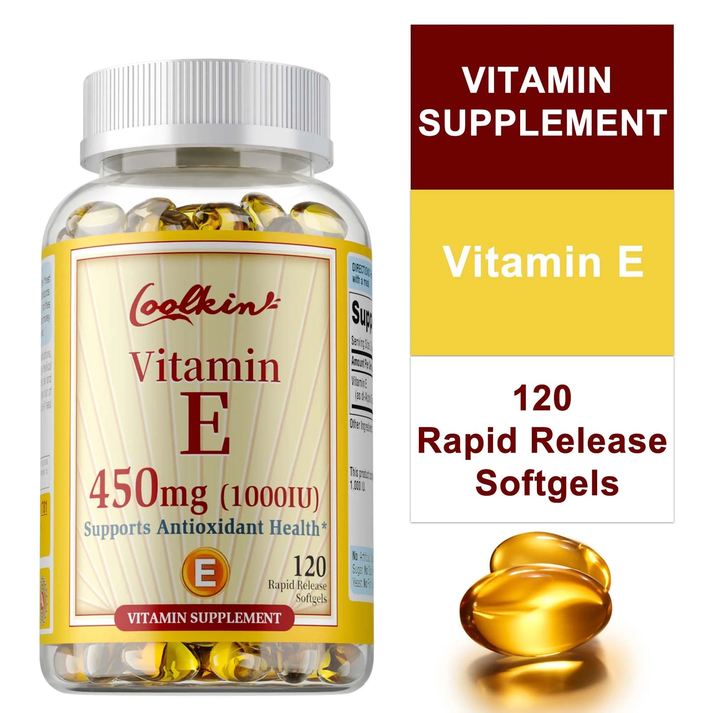 Natural Vitamin E Capsules 450 Mg, Supports Immune Function, Antioxidant Dietary Supplement for Men and Women