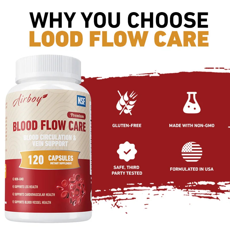 Blood Flow Care Capsules - with Niacin, L-Arginine - Supports Heart, Cardiovascular Health, and Promotes Blood Circulation