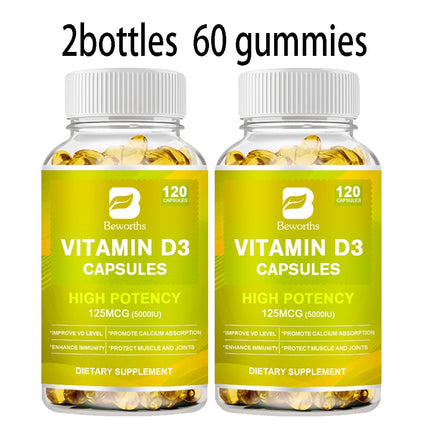 BW Vitamin D3 Capsules Strengthens Bones, Teeth, Heart and Nerves, Enhances Immune System Function Supplement For Women & Men
