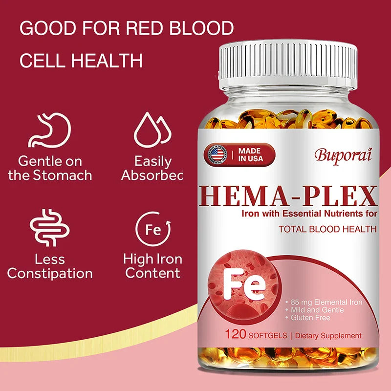 Hema-Plex Iron - with 85 Mg Chelated Iron + Vitamin C & Bioflavonoids - Promotes Red Blood Cell Health, Immune Support