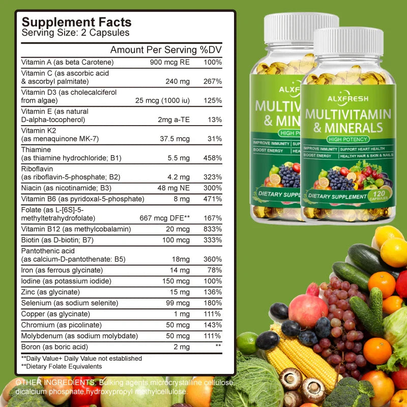 Comprehensive Multivitamin to Enhance Daily Nutrition Improve Immunity and Energy Support Heart Hair Skin and Nail Health levels