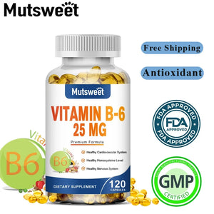 MUTSWEET Vitamin B6 Capsules 25Mg Benefit Bone Muscle Function With  Strengthen Body Minerals Gel Healthy For Adults Gluten-Free in Pakistan
