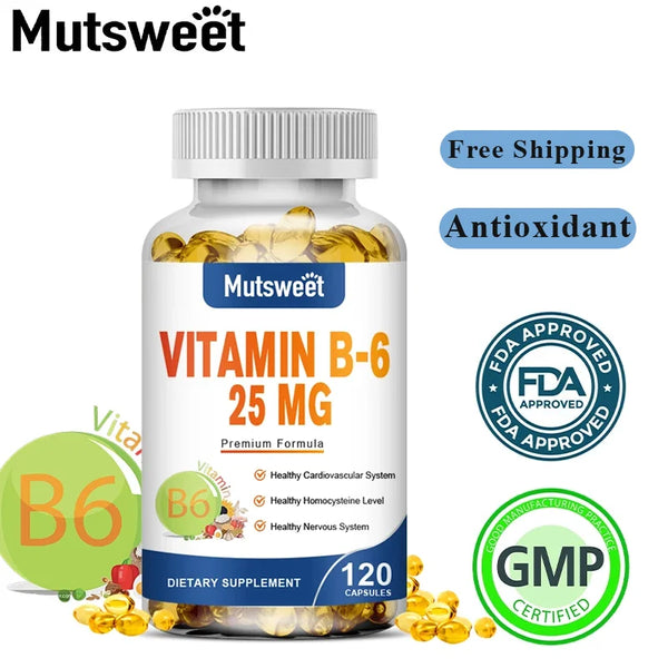 MUTSWEET Vitamin B6 Capsules 25Mg Benefit Bone Muscle Function With  Strengthen Body Minerals Gel Healthy For Adults Gluten-Free in Pakistan in Pakistan