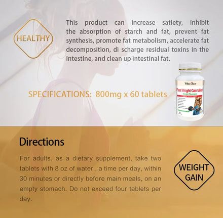 Fast Weight Gain Pills for Men, Fat Increasing Tablets, Muscle Mass, Body Firming, Strengthening Belly Muscle, Male Performance