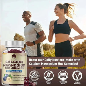 Calcium magnesium zinc gummie supplement containing vitamin D3 and K2, 60 capsules for bone health and muscle function