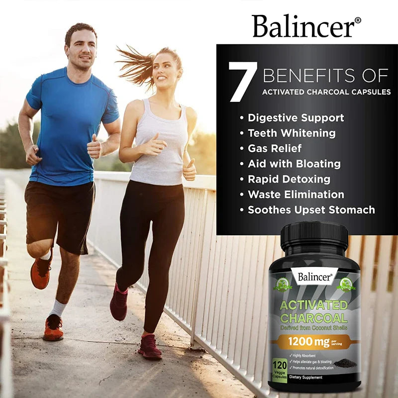 Balincer  Activated Charcoal Capsules - 1,200 Mg To Help Relieve Gas, Bloating and Naturally Detoxify