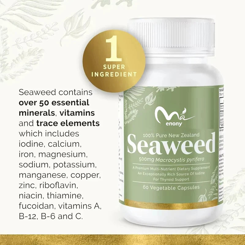 Seaweed and kelp supplement New Zealand | High quality -100% pure organic natural - Multiple nutrients - Iodine 60 capsules