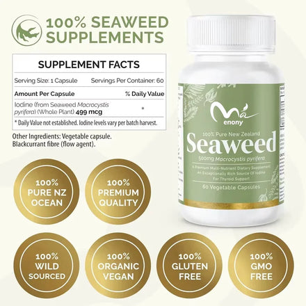 Seaweed and kelp supplement New Zealand | High quality -100% pure organic natural - Multiple nutrients - Iodine 60 capsules