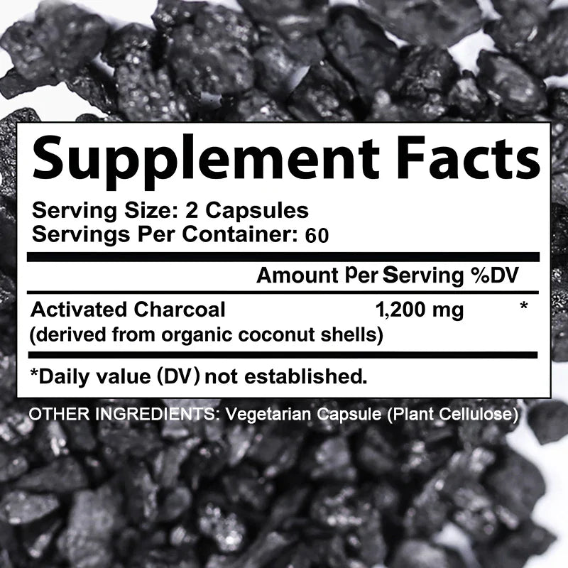 Balincer  Activated Charcoal Capsules - 1,200 Mg To Help Relieve Gas, Bloating and Naturally Detoxify