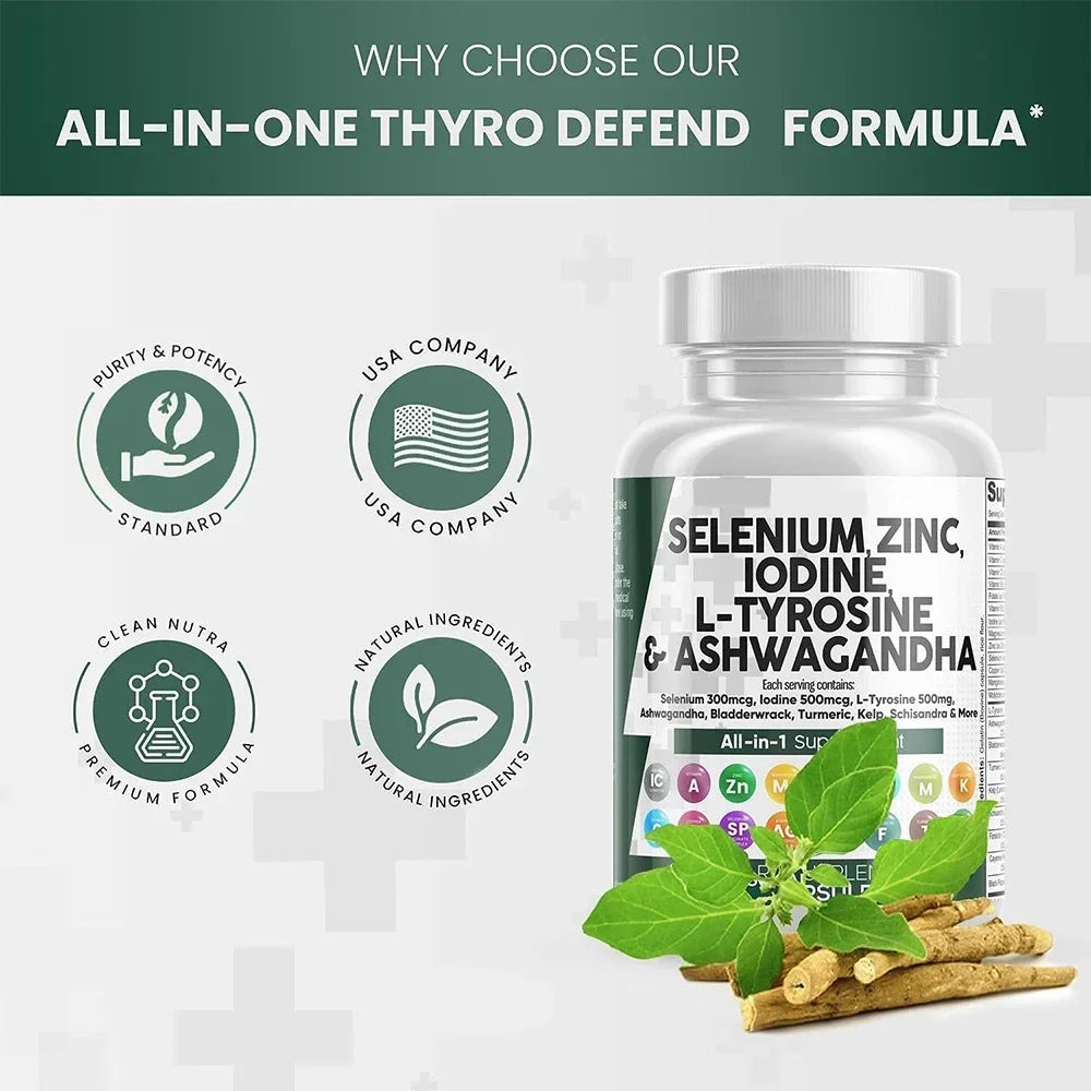 Selenium, Zinc, Iodine, L-tyrosine Capsules Improve Emotional Health Increase Metabolism Relieve Fatigue Thyroid Supplements