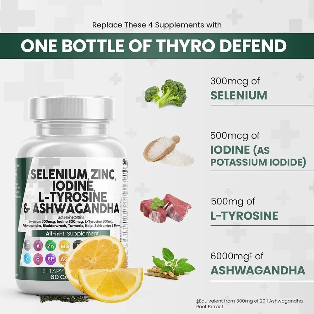 Selenium, Zinc, Iodine, L-tyrosine Capsules Improve Emotional Health Increase Metabolism Relieve Fatigue Thyroid Supplements