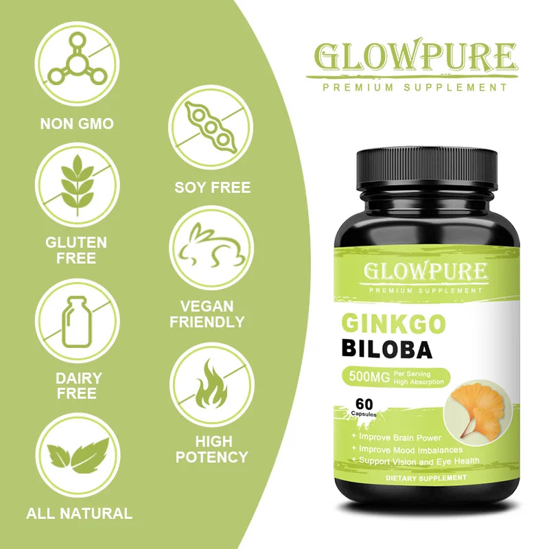 Ginkgo Biloba Extract Capsules for Brain Cognitive Memory, Relieve Anxiety Depression, Mood Balance Supplement Premium Non-GMO