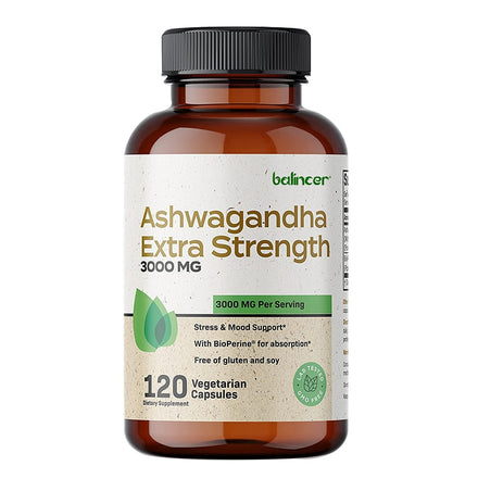 Balincer Ashwagandha 3000mg - Fast High Absorption Powerful Natural Stress Relief Supplement - Mood Adrenal Cortisol Support