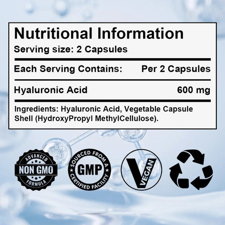 Bunkell Hyaluronic Acid Capsules for Healthy Hair, Skin, Nails and Joints for Men and Women, Vegetarian Friendly