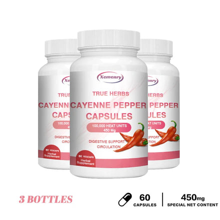 Cayenne Pepper Capsules 750mg - Supports Cardiovascular Health, Promotes Blood Circulation, and Digestive Health