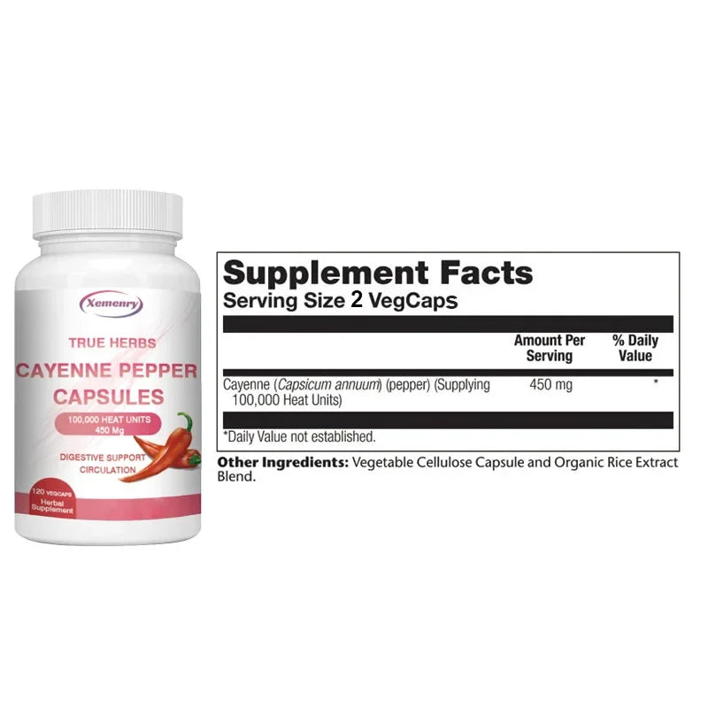 Cayenne Pepper Capsules 750mg - Supports Cardiovascular Health, Promotes Blood Circulation, and Digestive Health