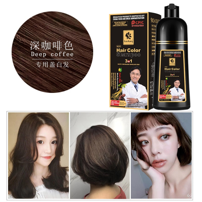 500ml Permanent Hair Shampoo Organic Natural Fast Hair Dye Plant Essence Hair Colorng Cream Cover Dye Shampoo For Women Men