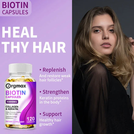 Orgmax Biotin Collagen Capsules Diet Supplement with Keratin Support Nails Skin Hair Health Growth for Women&Men Multivitamin