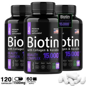 Biotin + Collagen + Keratin Dietary Supplement 15,000 mcg Hair Skin Nail Whitening Support in Pakistan