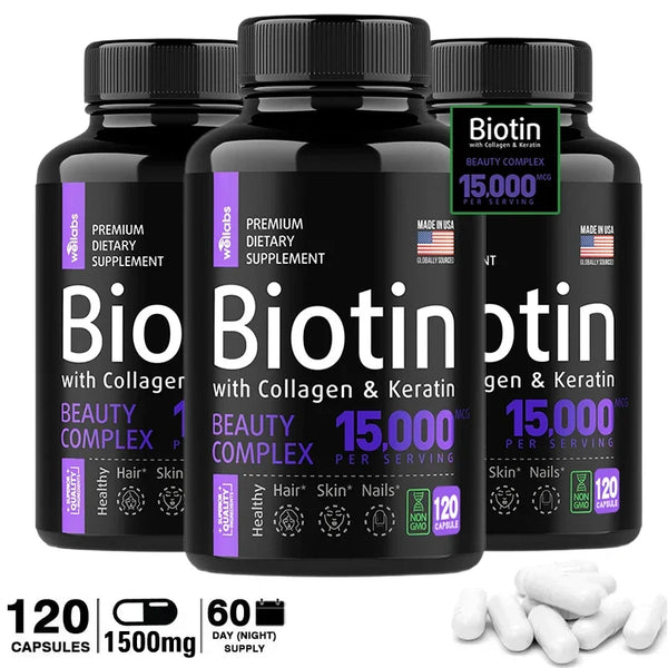 Biotin + Collagen + Keratin Dietary Supplement 15,000 mcg Hair Skin Nail Whitening Support in Pakistan in Pakistan